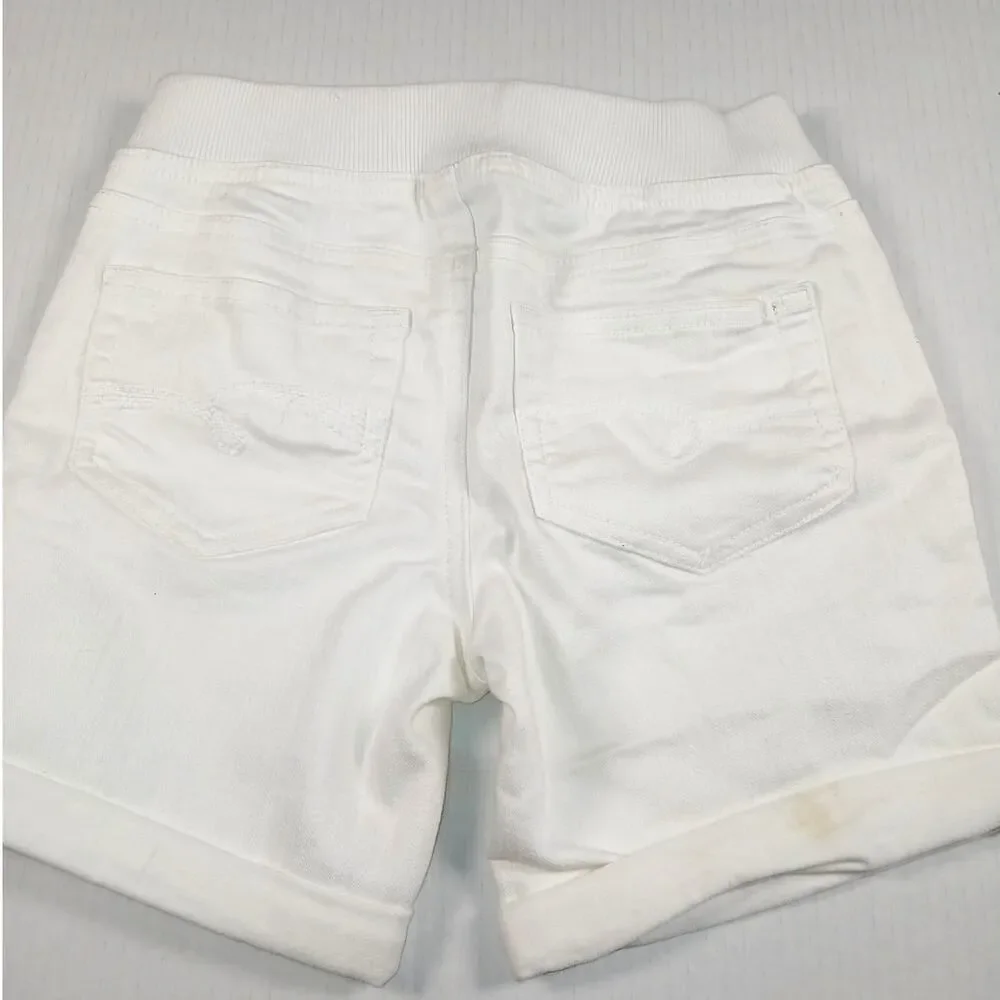 Justice Girls' Slim White Cuffed Stretchy Pull On Shorts - Size 12 SLIM
